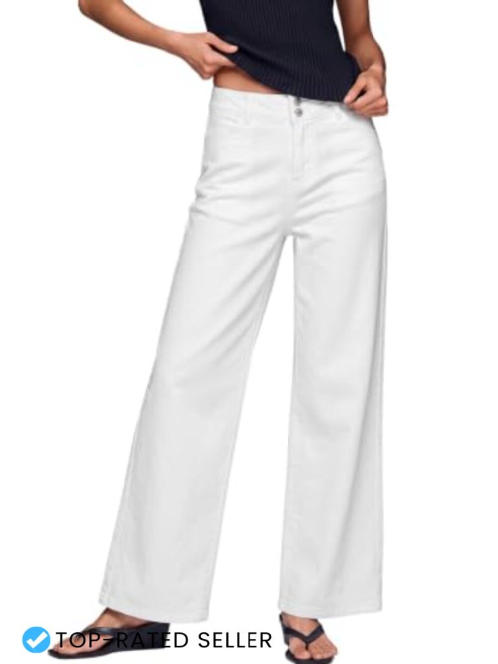 Women's Wide Leg Jeans High Waisted Double Button Tummy Control Stretchy Cotton